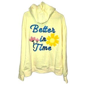 Womens Yellow Hoodie w/ Floral Embroidery LARGE